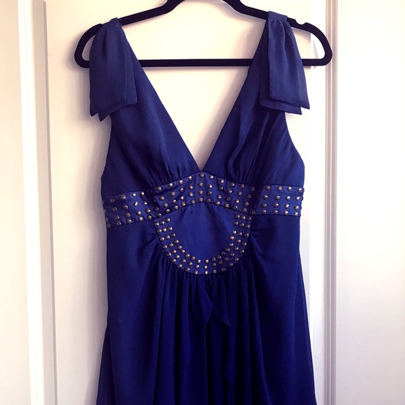 bcbg blue and gold dress